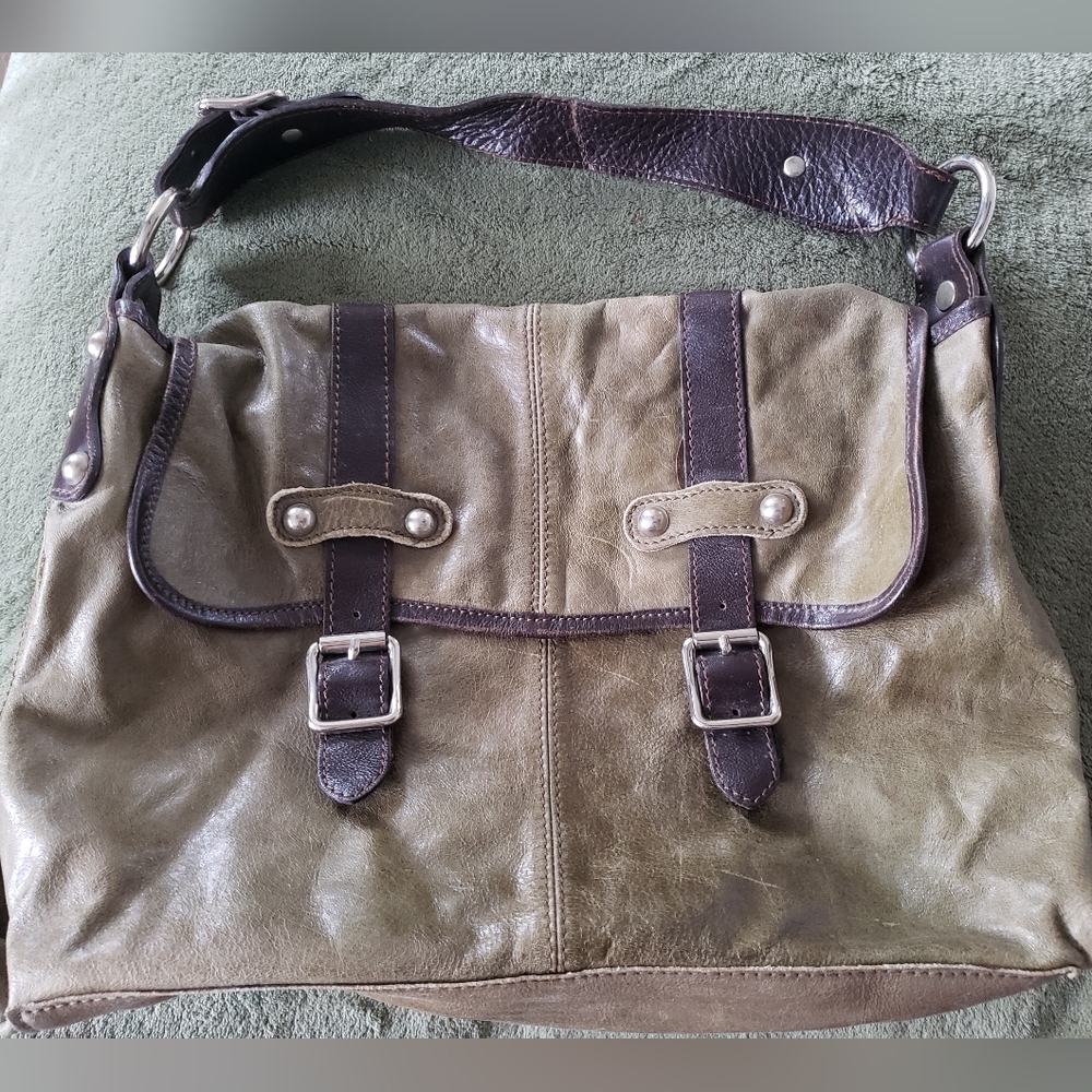 Vintage Tano olive green flap top leather bag